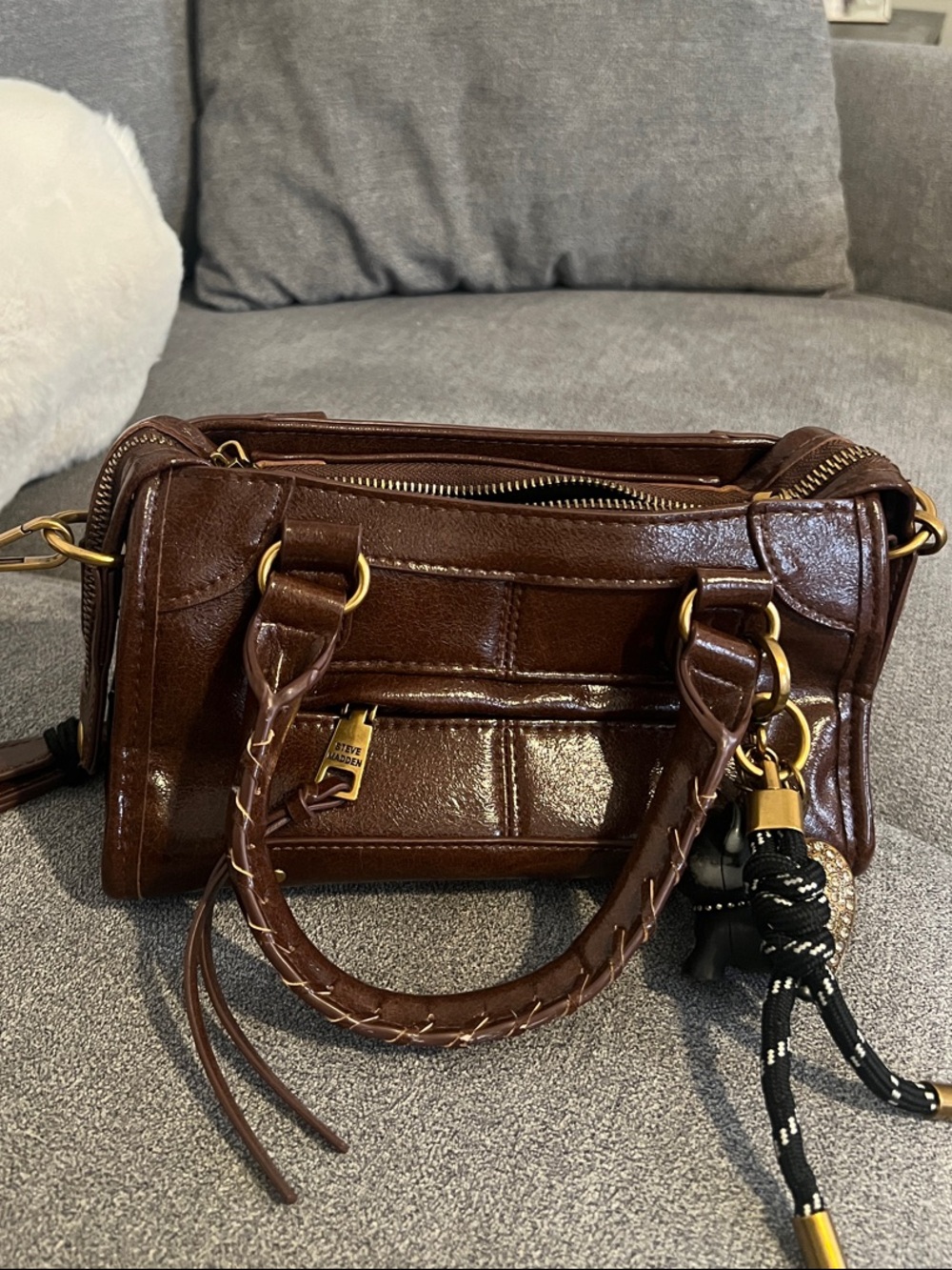 Steve Madden Brown Leather Crossbody Bag with Gold Hardware